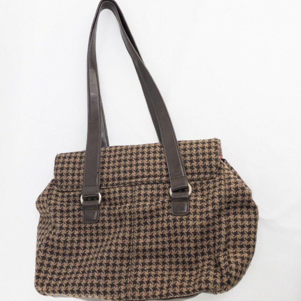 Liz Claiborne Bag Womens Wool Blend Outer Pockets Purse Hounds Tooth 10X8X4 - Picture 2 of 9